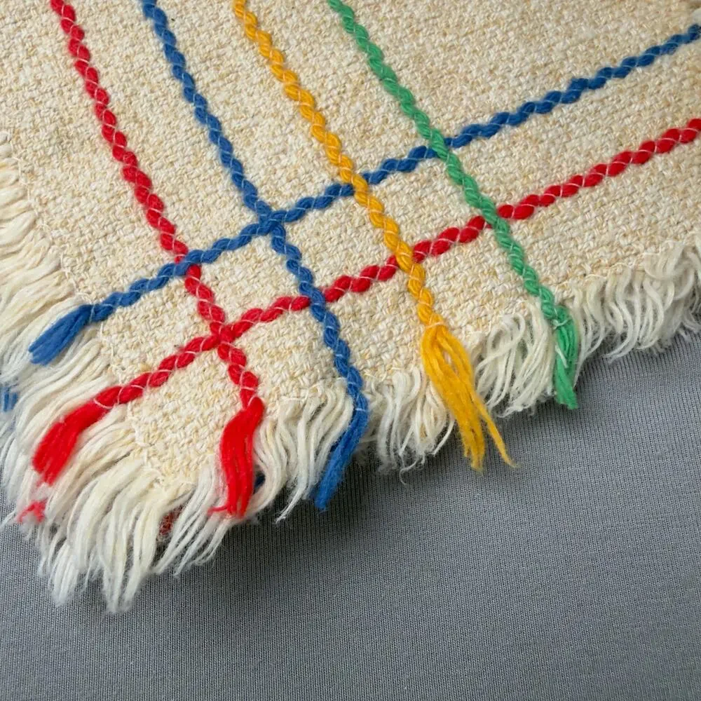 VINTAGE Tan Woven Frayed Edge 4 Placemats & 4 Matching Napkin Set